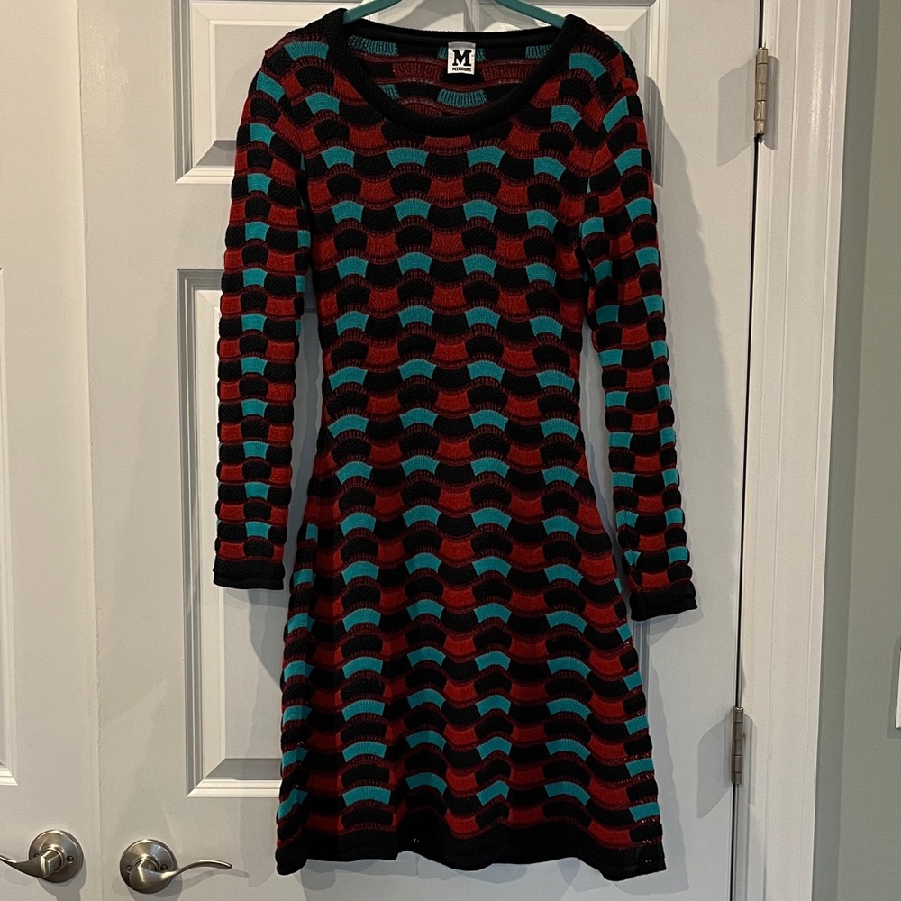 M by Missoni Striped Red and Teal Long Sleeve Dress